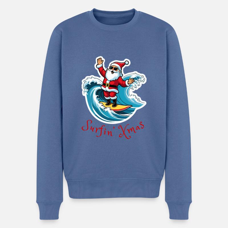 Surfing Santa - Männer Premium Bio Pullover - Taubenblau