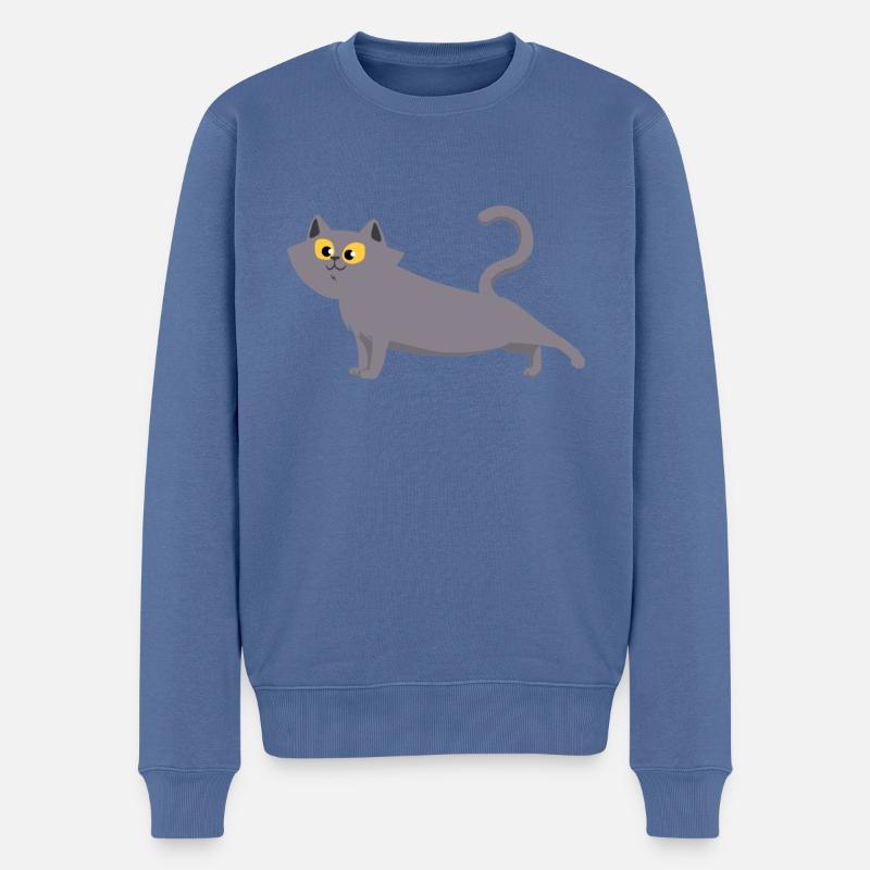 Chat gris qui s'étend - Pull Premium bio Homme - bleu pigeon