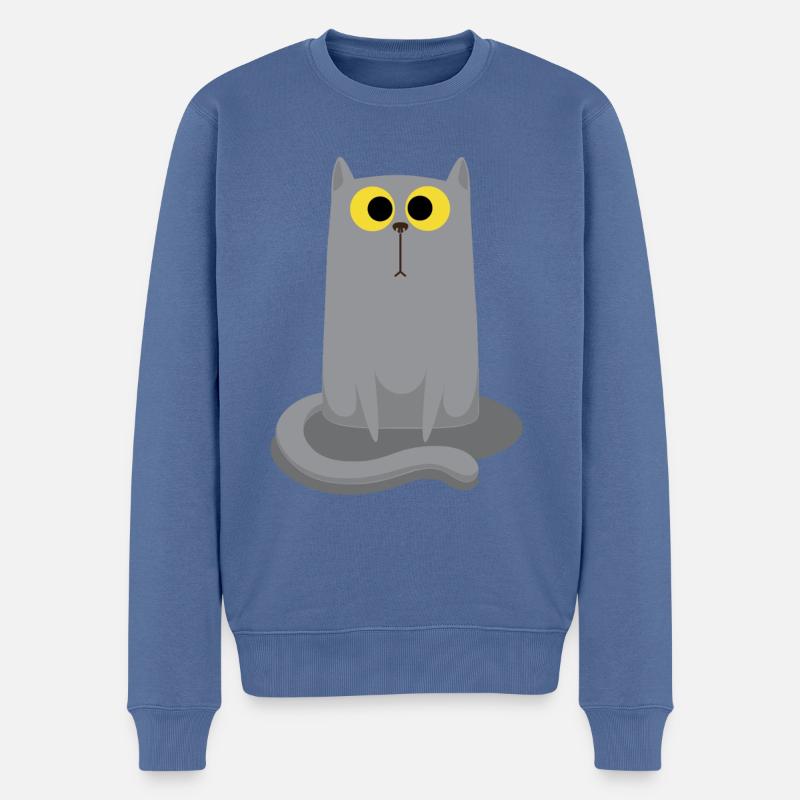 Chat gris assis - Pull Premium bio Homme - bleu pigeon