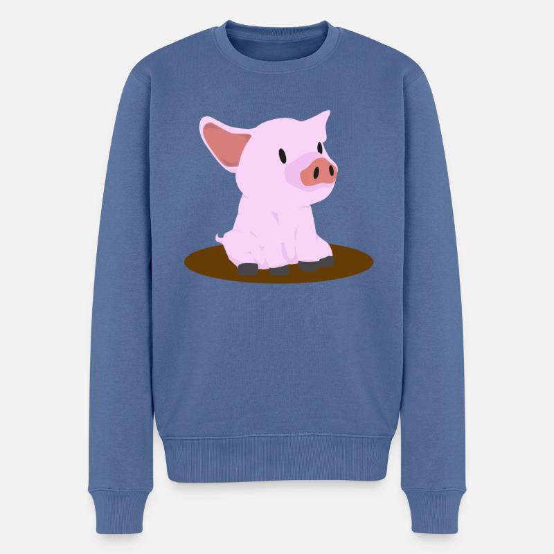 Rosa Schwein Sitzen Linksansicht - Männer Premium Bio Pullover - Taubenblau