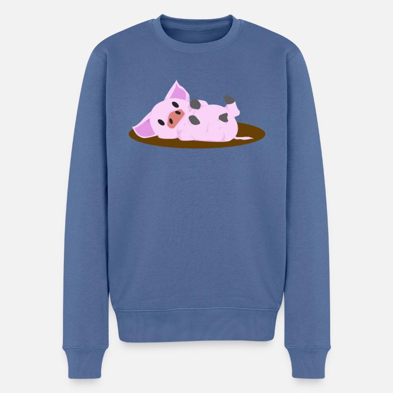 Cochon rose couché - Pull Premium bio Homme - bleu pigeon