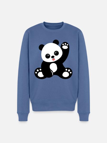 Cute sitting panda cartoon - Men's Premium Organic Jumper - stone blue