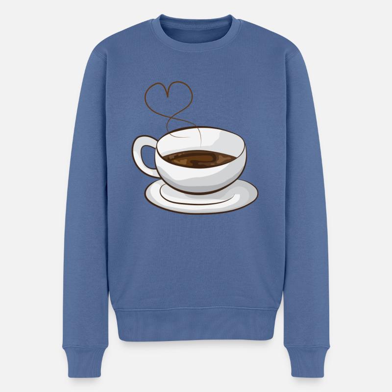 Caricature de café coeur - Pull Premium bio Homme - bleu pigeon
