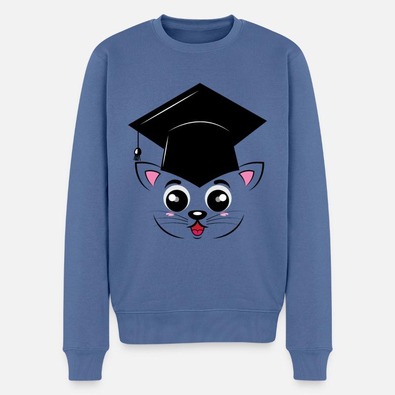 Caricature de chat diplômé - Pull Premium bio Homme - bleu pigeon
