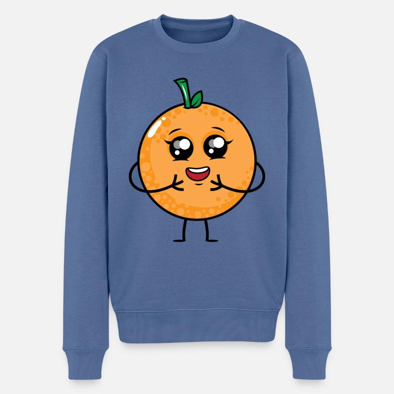 Nette Frucht Orange Cartoon - Männer Premium Bio Pullover - Taubenblau