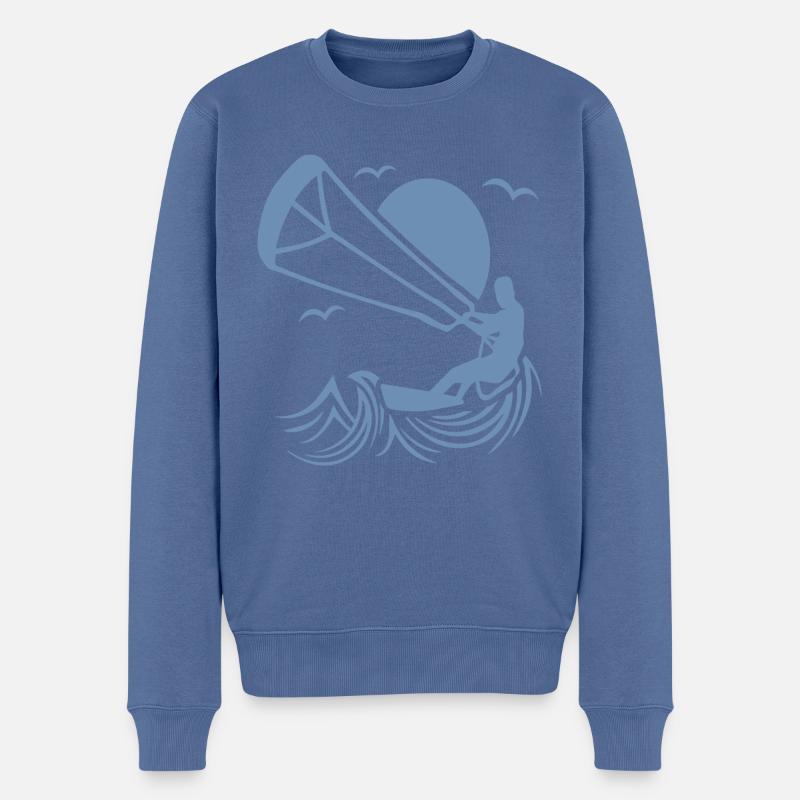 Kitesurfer Silhouette, Kiten Abenteuer Design - Männer Premium Bio Pullover - Taubenblau
