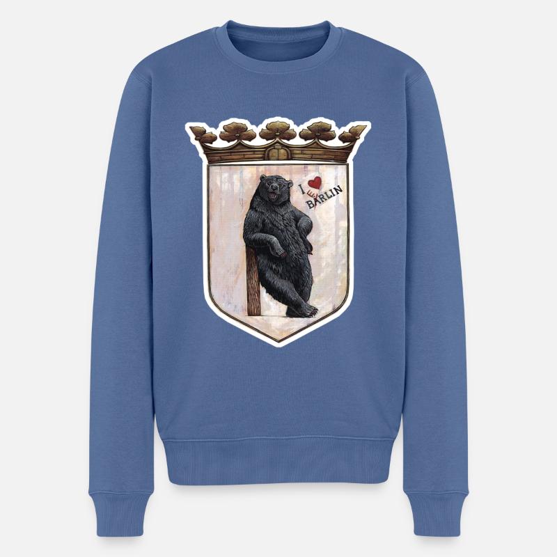 Ich liebe BERLIN Shirt. Berliner Bär. - Männer Premium Bio Pullover - Taubenblau