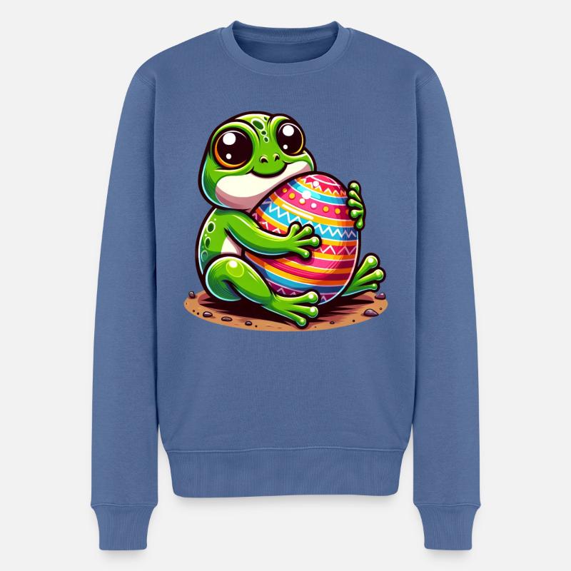 Oster-Frosch: Liebevolle Umarmung - Männer Premium Bio Pullover - Taubenblau