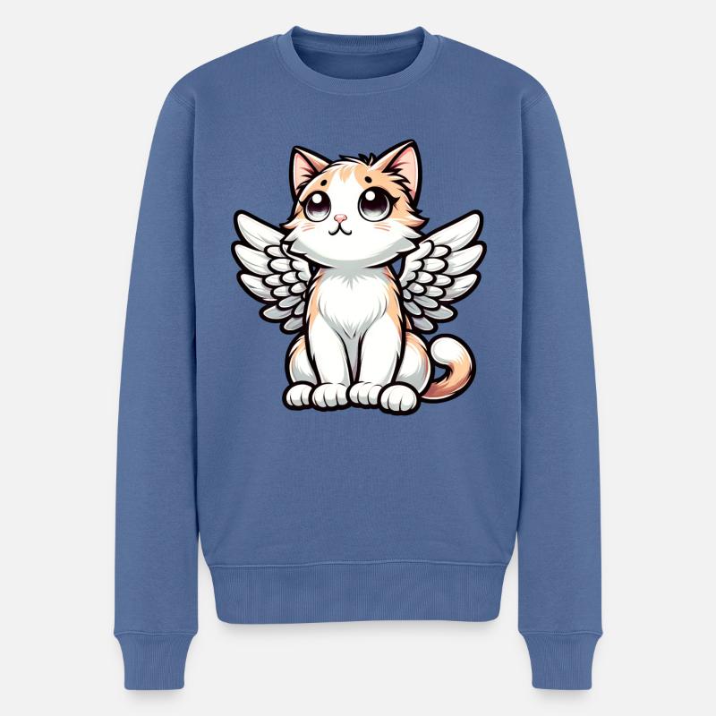 Dessin de bande dessinée ange chat mignon - Pull Premium bio Homme - bleu pigeon