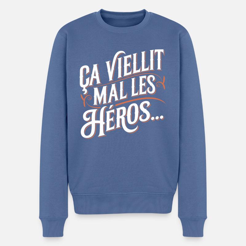 Ça vieillit mal les héros... - Pull Premium bio Homme - bleu pigeon