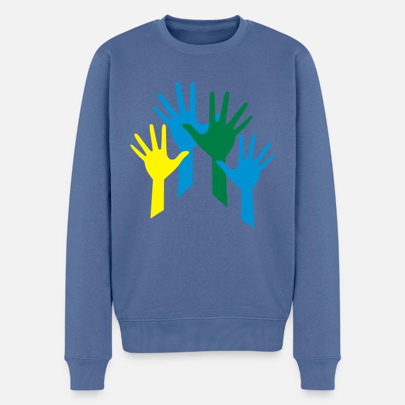 Viele Hände als Zeichen für ein Team - Männer Premium Bio Pullover - Taubenblau