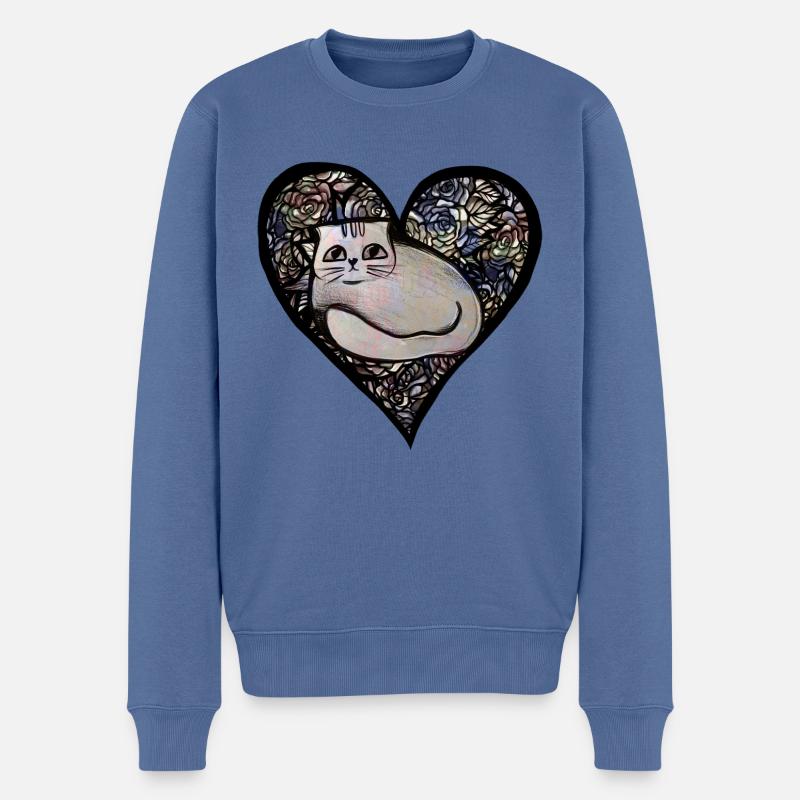 Chat Blanc Kitty - Pull Premium bio Homme - bleu pigeon