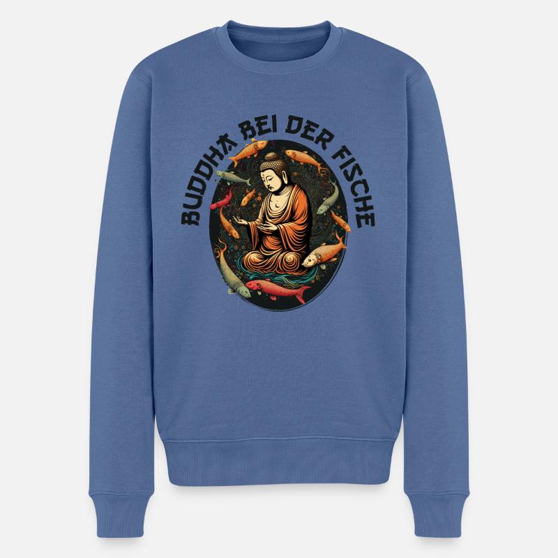 BUDDHA bei der Fische - Männer Premium Bio Pullover - Taubenblau