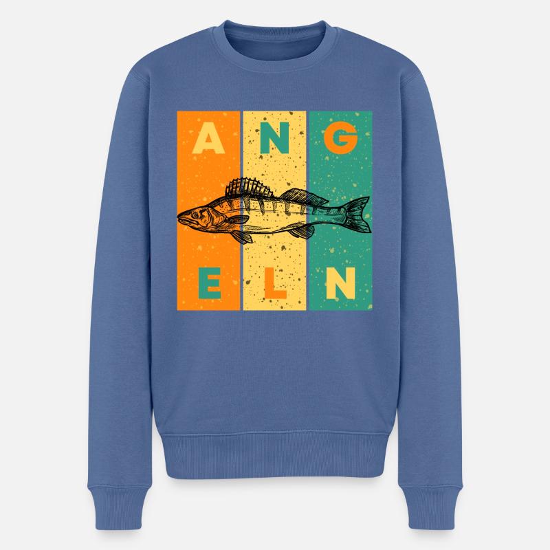 Angeln Grün Orange Gelb Fisch - Männer Premium Bio Pullover - Taubenblau