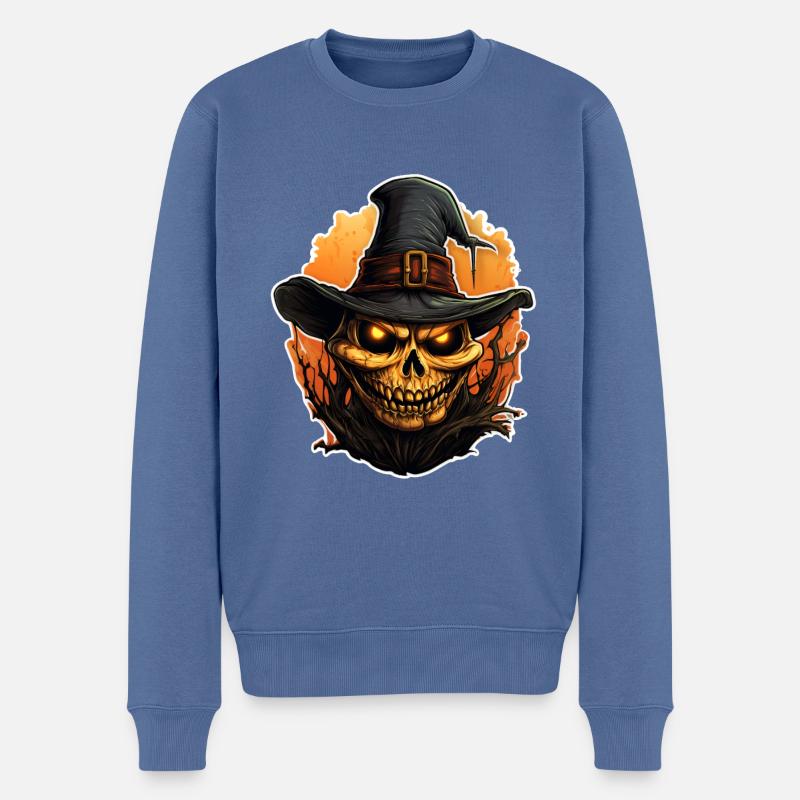 Sorcier crâne d’Halloween - Pull Premium bio Homme - bleu pigeon