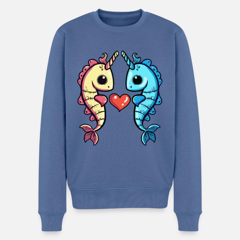 Seepferd Paar Herz - Männer Premium Bio Pullover - Taubenblau