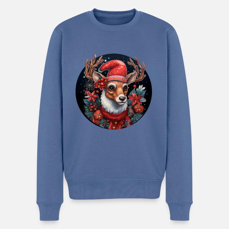 Weihnachtshirsch - Männer Premium Bio Pullover - Taubenblau