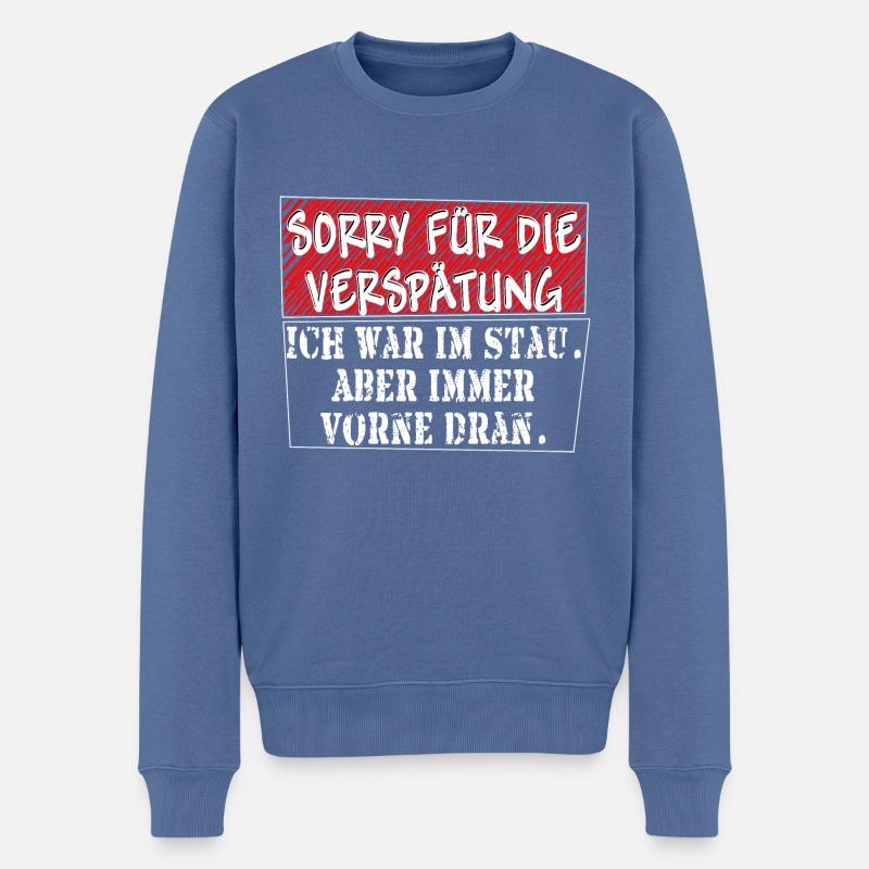 verspätung stau weiss - Männer Premium Bio Pullover - Taubenblau