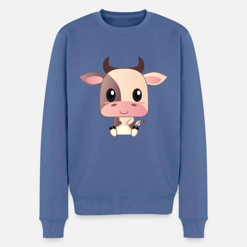 Dessin animé mignon bébé vache - Pull Premium bio Homme - bleu pigeon