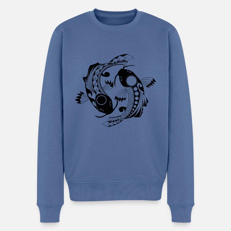 FischMaoriSchwarz - Männer Premium Bio Pullover - Taubenblau