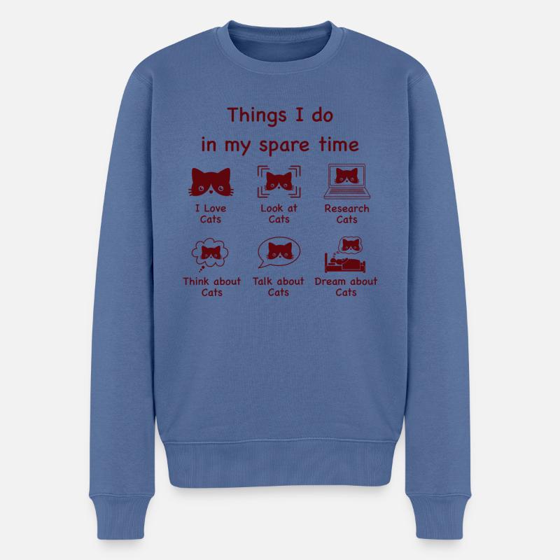 Chats, chats, chats (bruns) - Pull Premium bio Homme - bleu pigeon