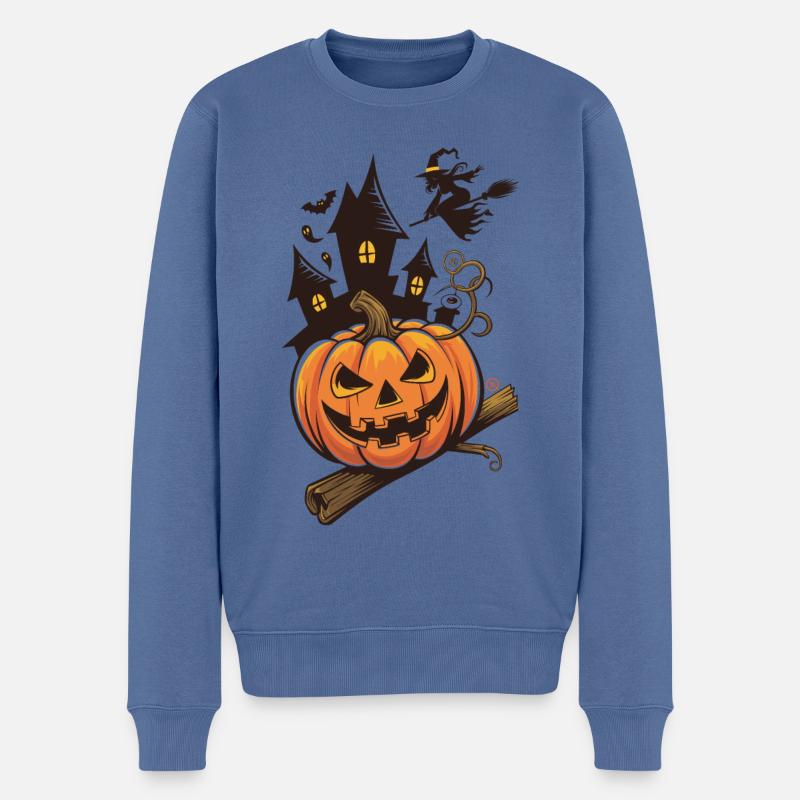 Halloween Kürbis - Männer Premium Bio Pullover - Taubenblau