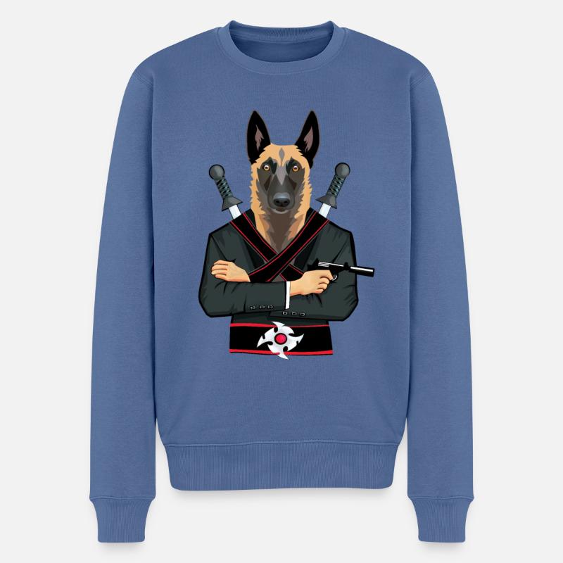malinois ninja - Pull Premium bio Homme - bleu pigeon