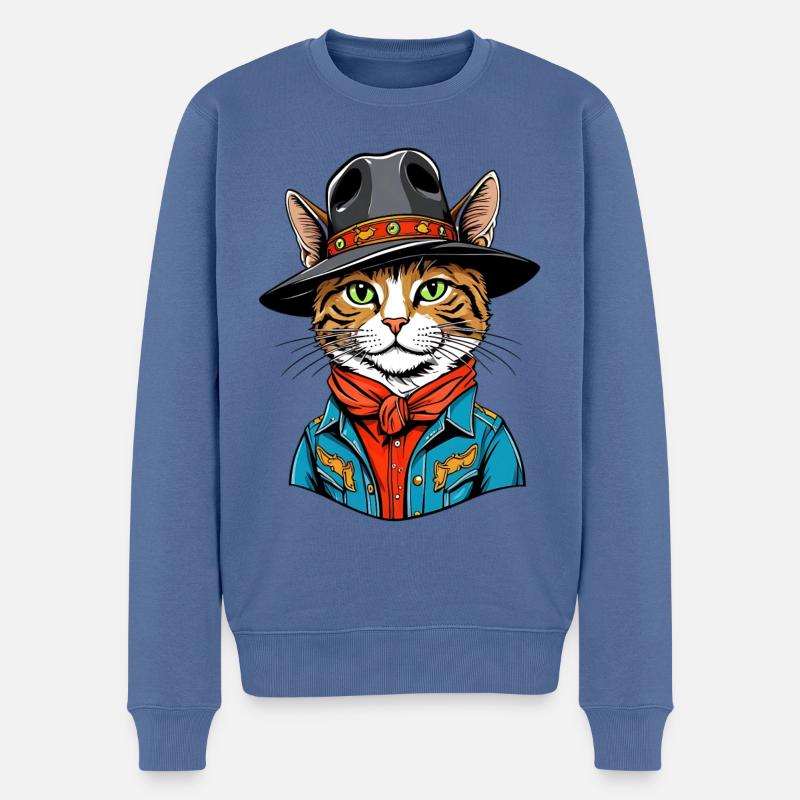 Chat mignon cow-boy - Pull Premium bio Homme - bleu pigeon