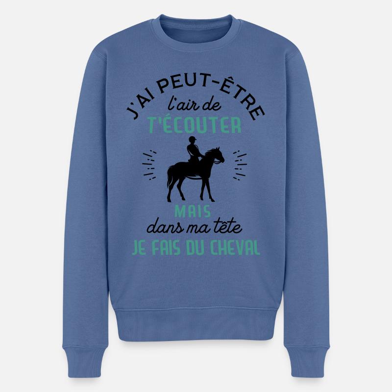 Cheval - cadeau - équitation - Pull Premium bio Homme - bleu pigeon