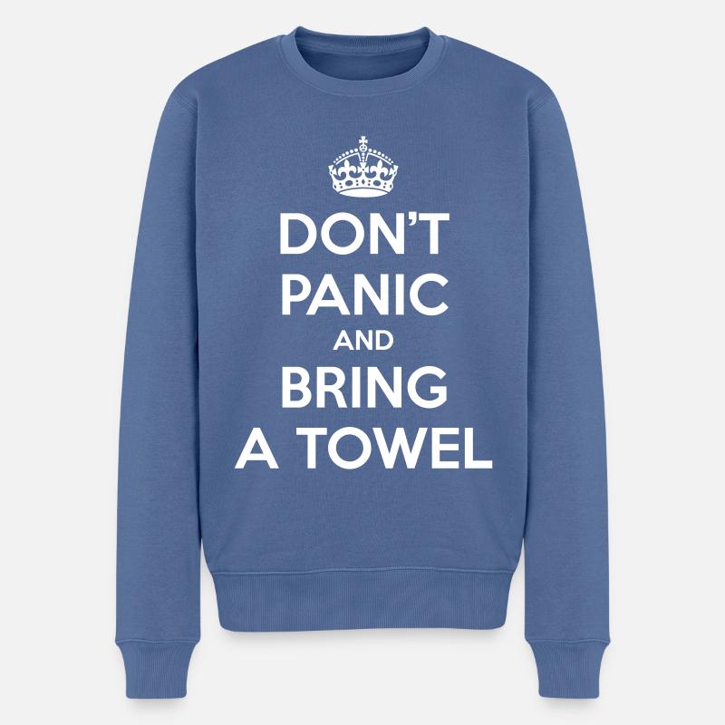 Don't panic and bring a towel (Keep Calm) - Pull Premium bio Homme - bleu pigeon