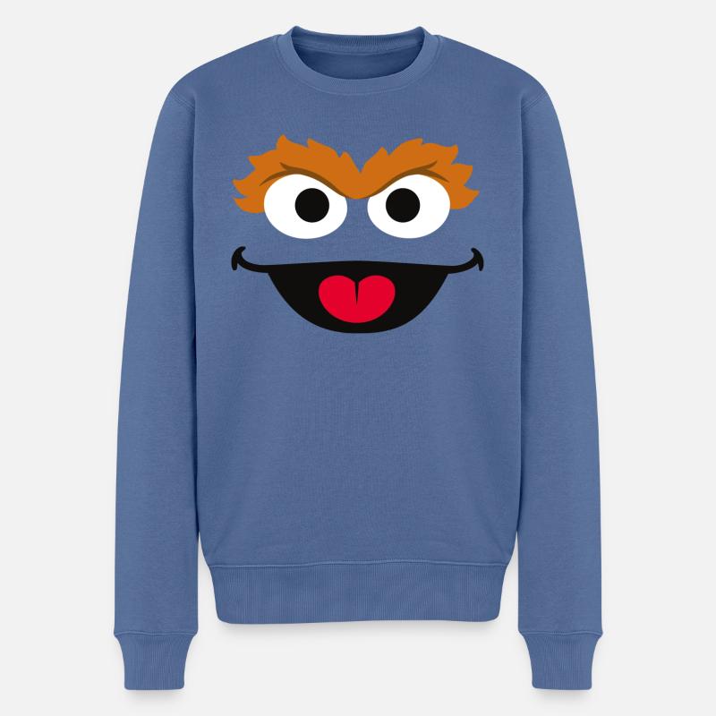 Sesamstraße Oscar Gesicht - Männer Premium Bio Pullover - Taubenblau