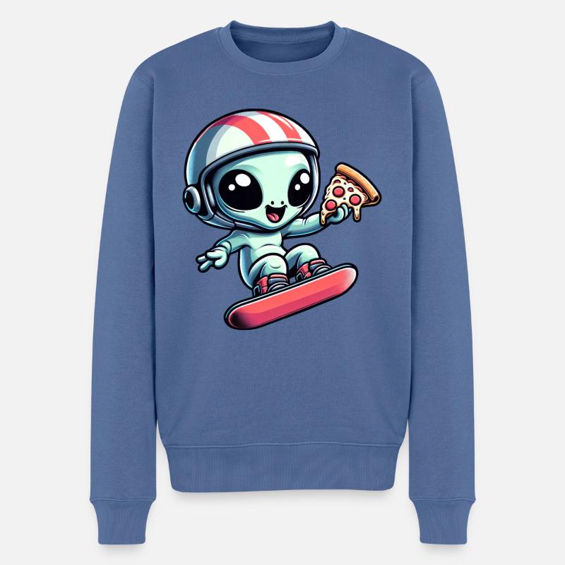 Süßes Comic Alien Snowboard Snowboarder - Männer Premium Bio Pullover - Taubenblau