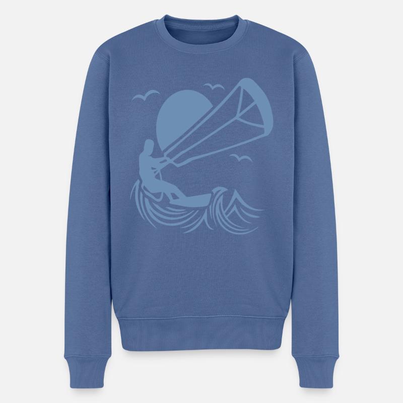 Kitesurfer in Aktion Silhouette - Männer Premium Bio Pullover - Taubenblau