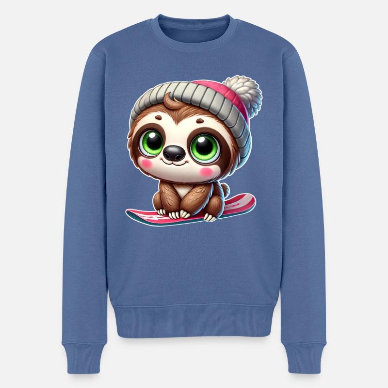 Süßes Faultier Snowboard Winter Cartoon - Männer Premium Bio Pullover - Taubenblau