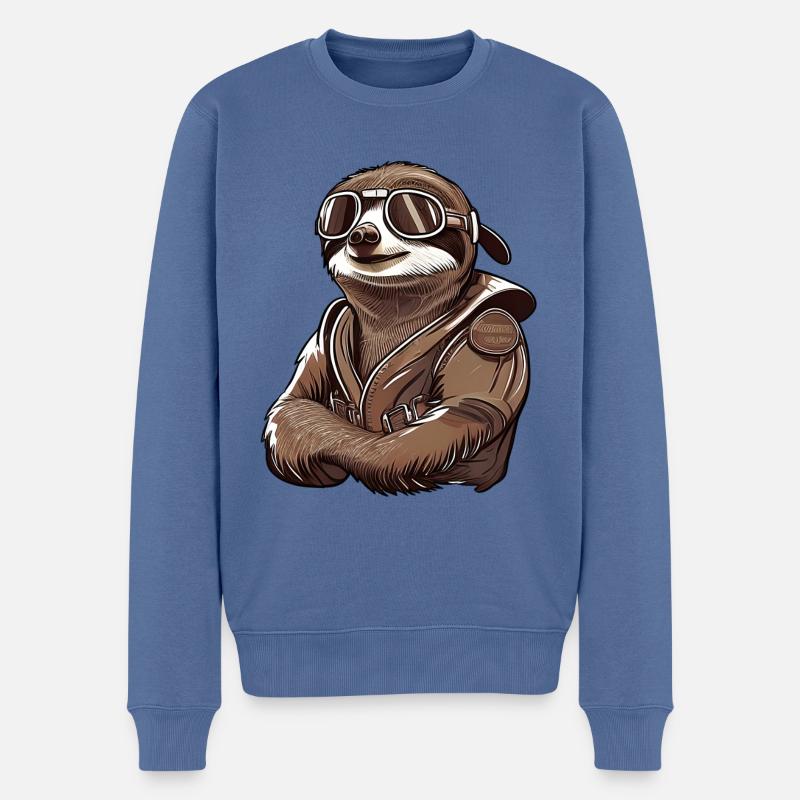 Faultier mit Fliegerbrille - Männer Premium Bio Pullover - Taubenblau