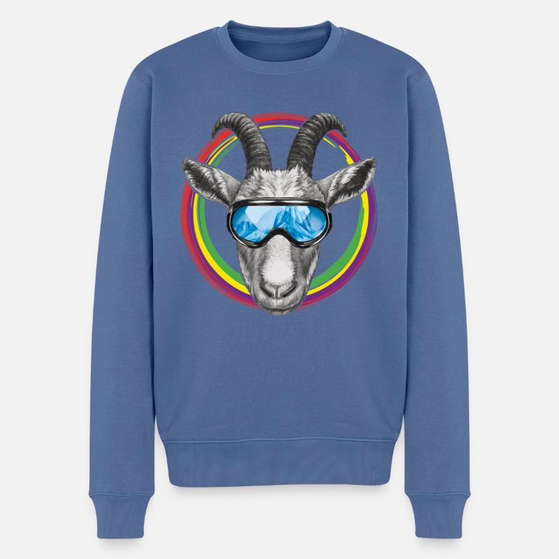 Coole Ziege mit blauer Skibrille - Männer Premium Bio Pullover - Taubenblau