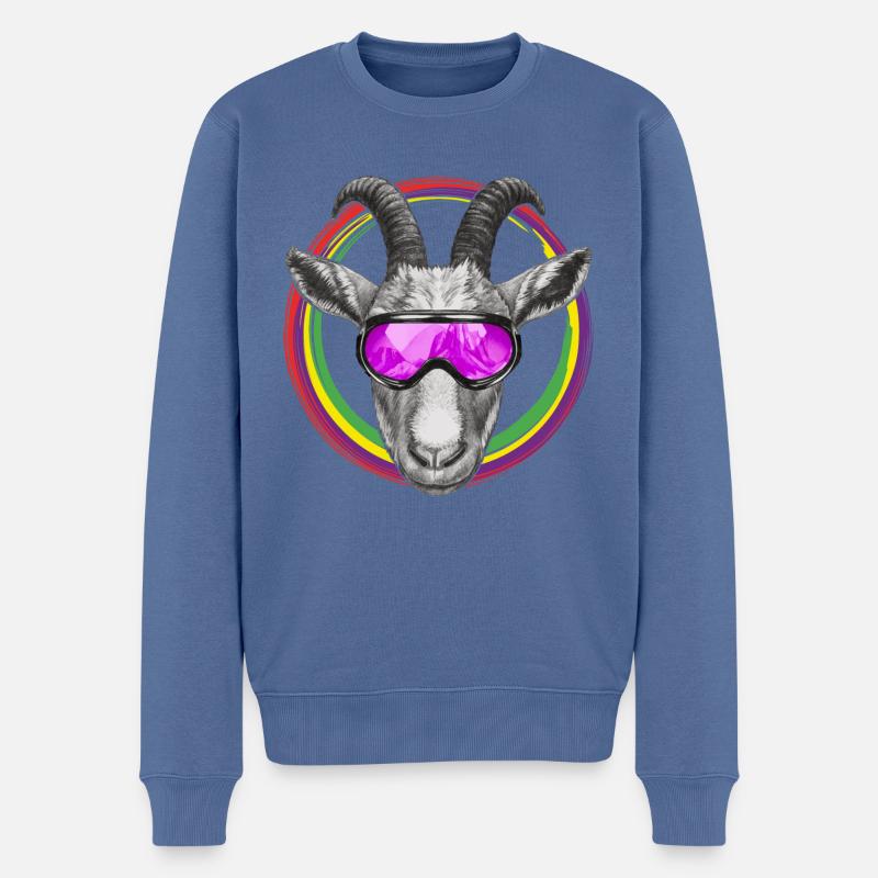 Coole Ziege mit lila Skibrille - Männer Premium Bio Pullover - Taubenblau
