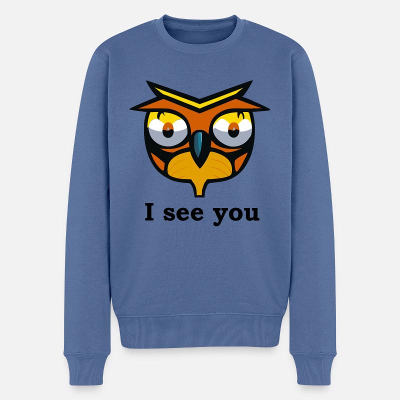 Observer le hibou - Pull Premium bio Homme - bleu pigeon