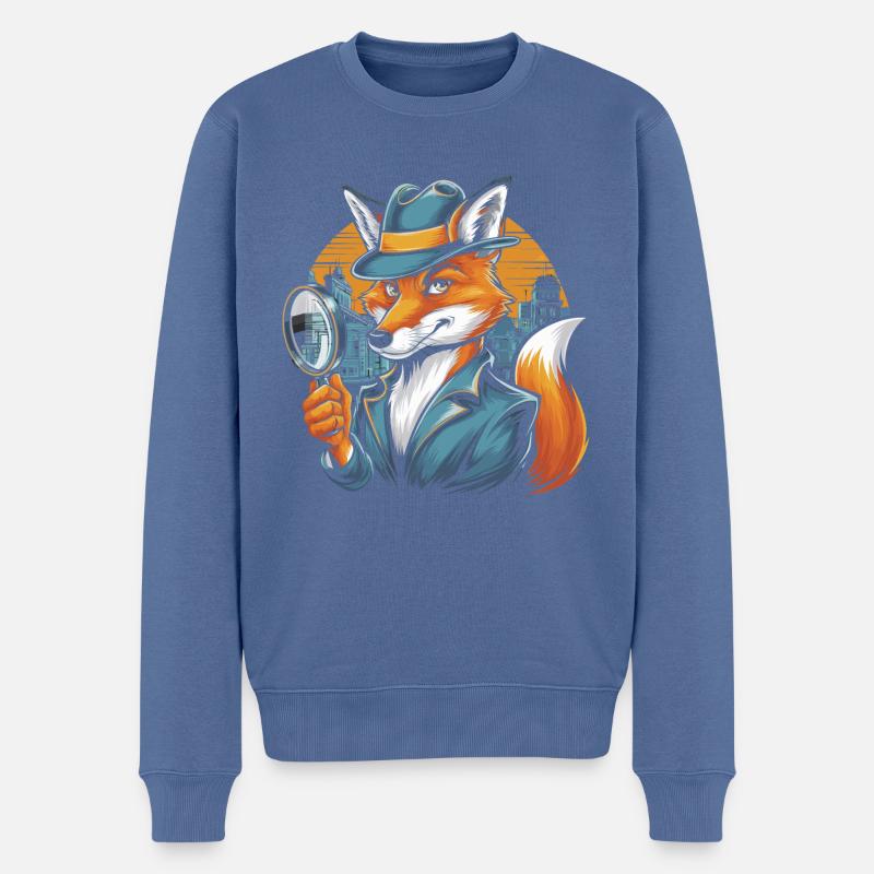 Renard détective - Pull Premium bio Homme - bleu pigeon