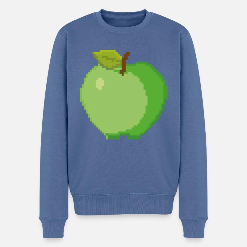 Retro Pixel Grüner Apfel - Männer Premium Bio Pullover - Taubenblau