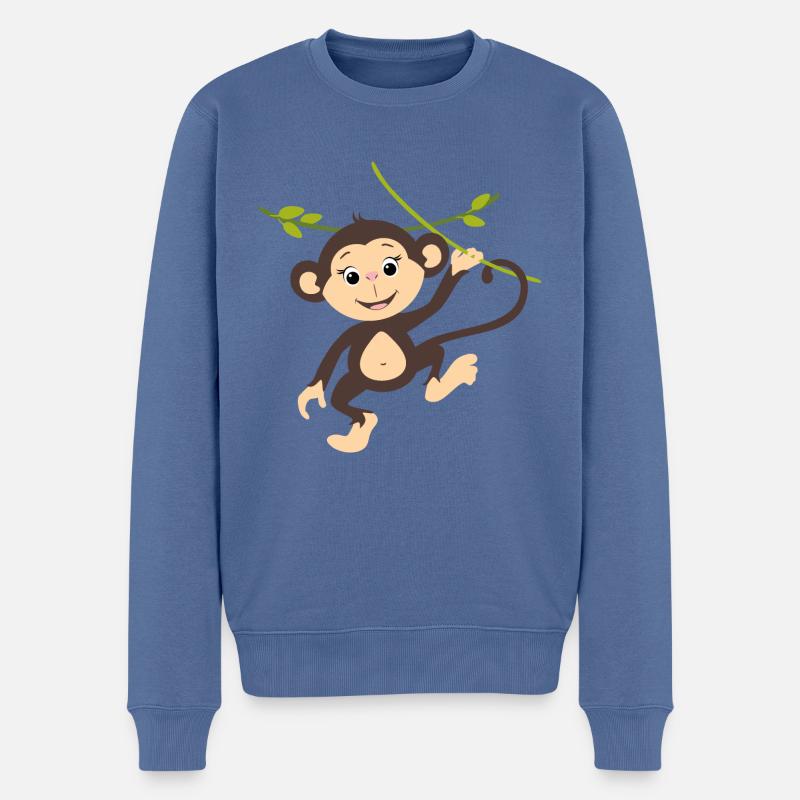 Glücklicher lächelnder Affe - Männer Premium Bio Pullover - Taubenblau