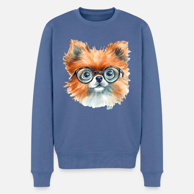 Zwergspitz Wasserfarben Zeichnung - Männer Premium Bio Pullover - Taubenblau