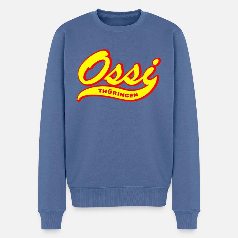 Ossi Thüringen Retro Schriftzug - Männer Premium Bio Pullover - Taubenblau
