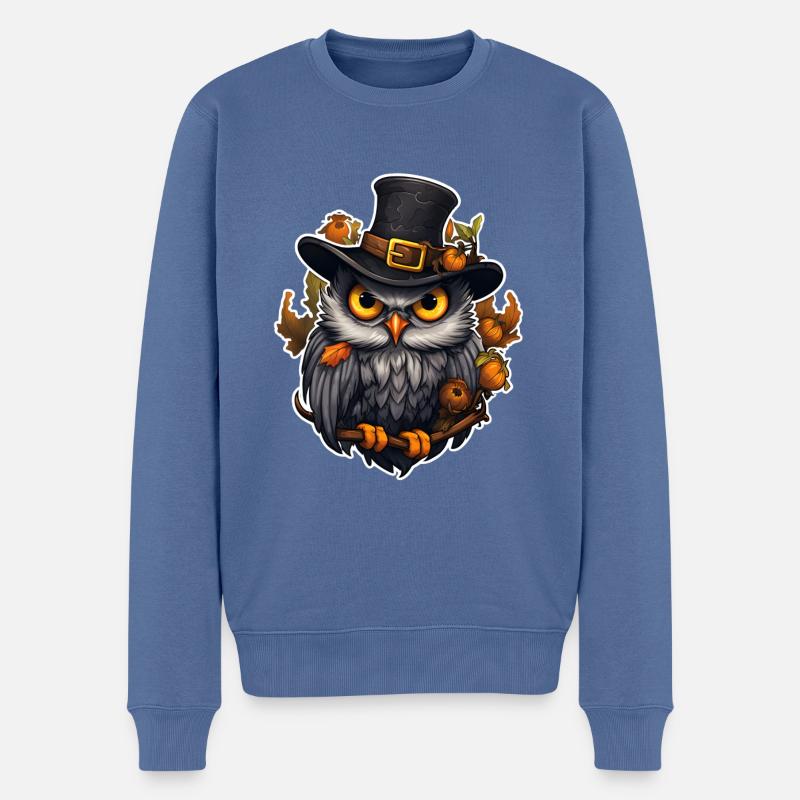 Halloween Eule - Männer Premium Bio Pullover - Taubenblau