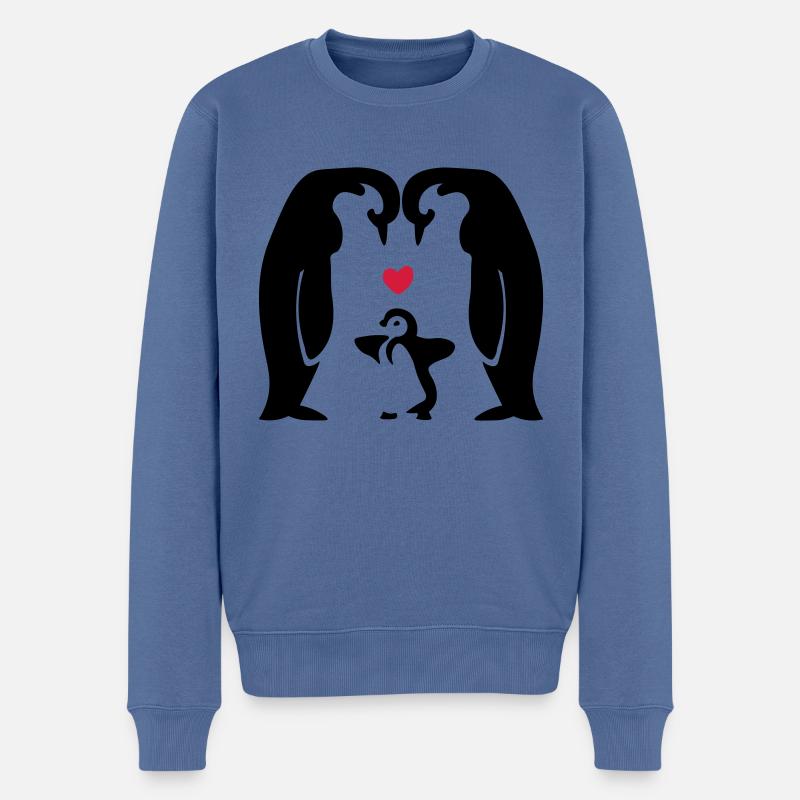 Geschenkidee Pinguinfamilie - Pinguine mit Baby - Männer Premium Bio Pullover - Taubenblau