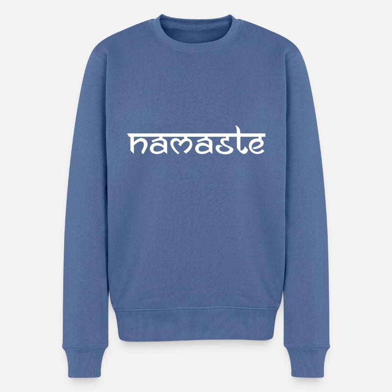 Namaste - weiß - Männer Premium Bio Pullover - Taubenblau