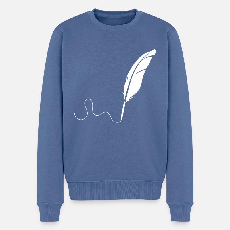 Weisse Feder - Männer Premium Bio Pullover - Taubenblau