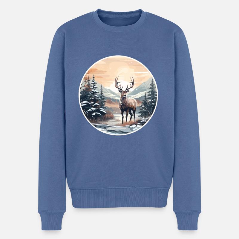 Paysage d’hiver avec des cerfs - Pull Premium bio Homme - bleu pigeon