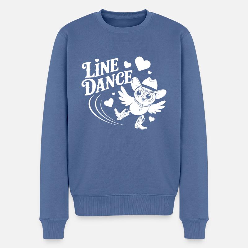 Line Dance Eule lustige Eule mit Stetson und Boots - Männer Premium Bio Pullover - Taubenblau