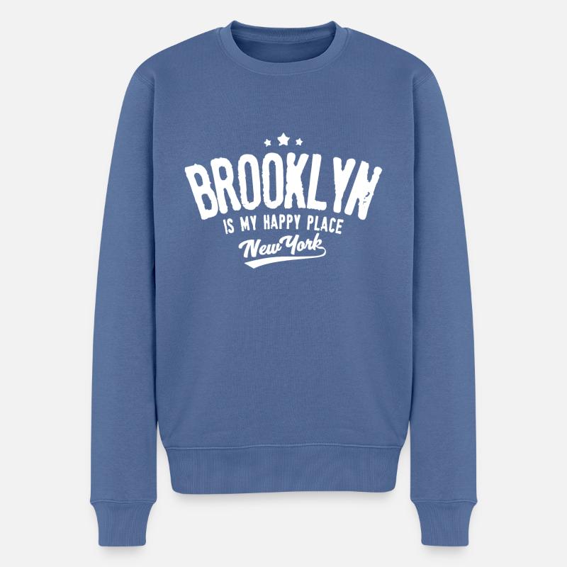 Brooklyn ist mein glücklicher Ort - Männer Premium Bio Pullover - Taubenblau